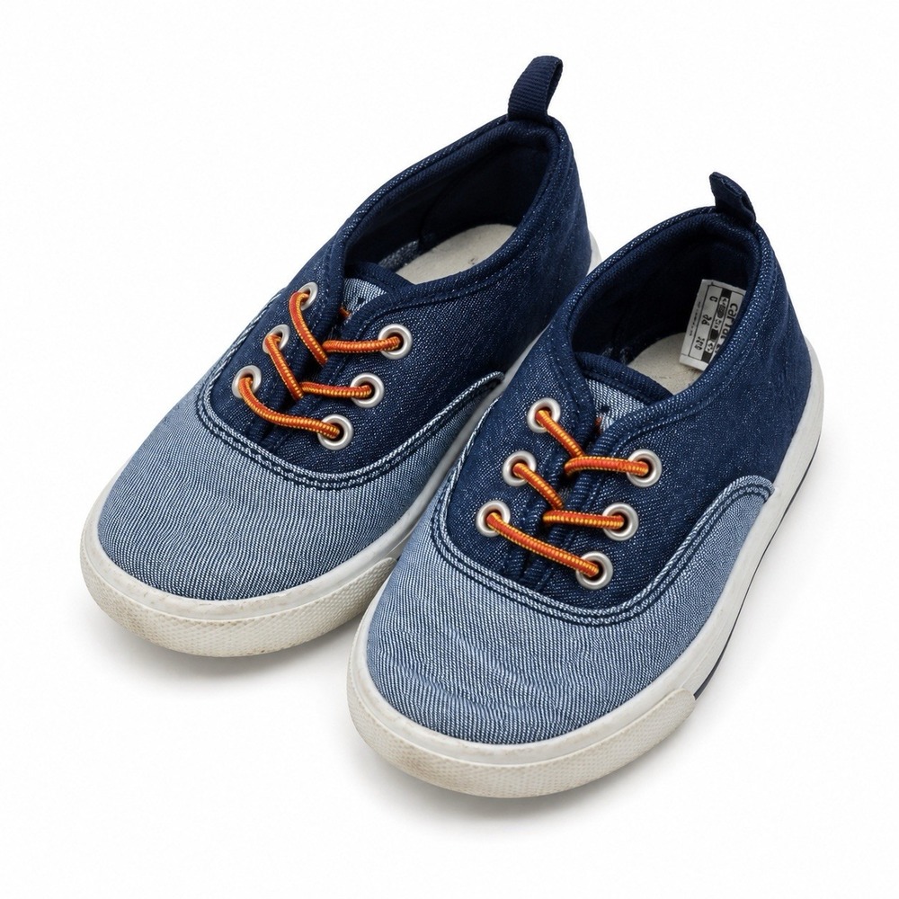 Carter’s Boys Blue Denim Canvas Slip-On Sneakers Toddler Size 8 Orange Laces